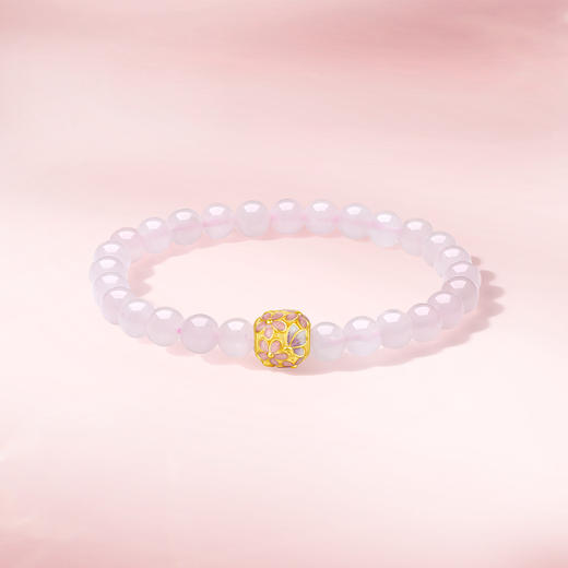  周六福黄金手串女款3d硬金定价粉雾花海花语转运珠芙蓉石绣球手链 商品图4
