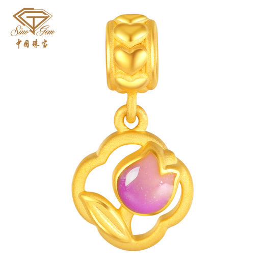 「LOVESTAR-爱的礼物」黄金珐琅转运珠 足金蝴蝶花朵郁金香桃花手串手绳 商品图13