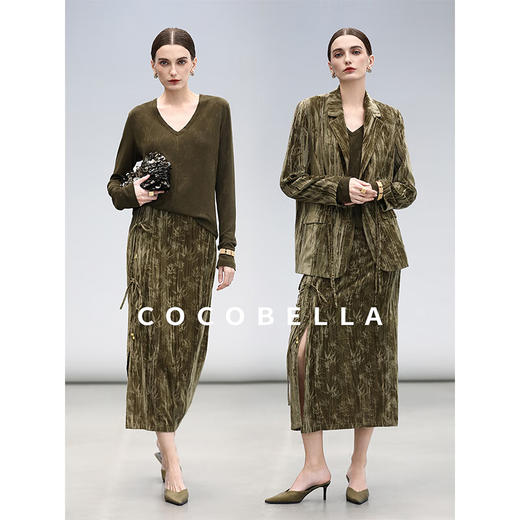 【秒杀】COCOBELLA细闪亮葱提花V领针织衫优雅气质通勤长袖毛衣TS3022 商品图3