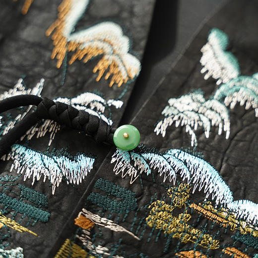 丁摩 老料龟裂纹香云纱桑蚕丝马甲千里江山图国风刺绣重工马夹百搭真丝背心上衣5ZF-0033 商品图2