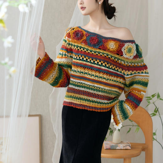 苏苏姐家旧梦一字领上衣手工DIY钩针段染羊毛线衣服毛线材料包 商品图1