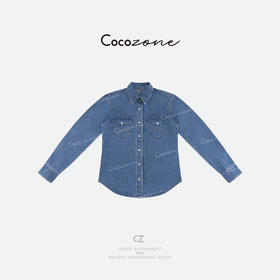 COCO ZONE 早春设计感气质蓝色翻领牛仔衬衫ACD2A0005