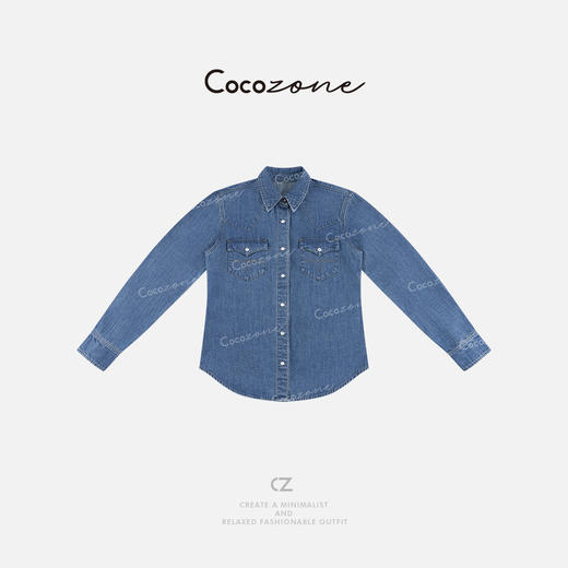 COCO ZONE 早春设计感气质蓝色翻领牛仔衬衫ACD2A0005 商品图0