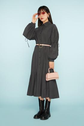 ANSUABEL 直身打褶绑带设计连衣裙 11273