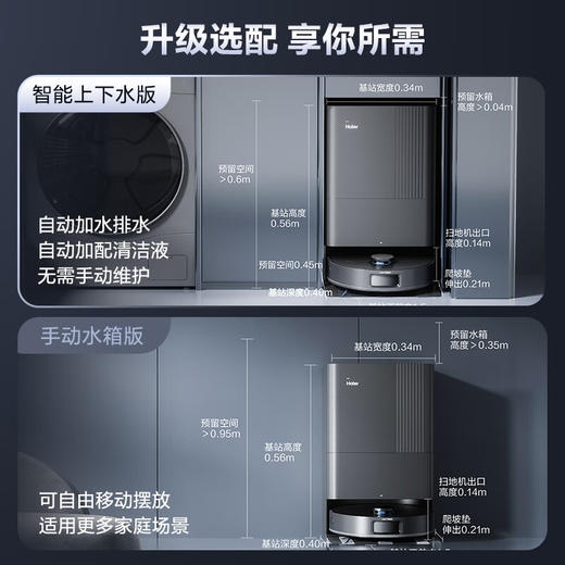 海尔V3S扫地机器人 热风烘干 加压搓洗 LDS激光导航0缠毛滚刷 母婴级除菌智能家用全自动扫吸拖一体机 【智能上下水版】博卡灰V3S+上下水组件 商品图0