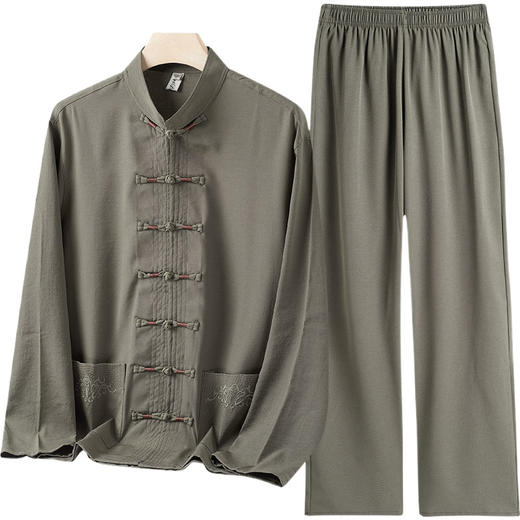 沙河唐装男中老年人爸爸装春夏装冰丝男士爷爷中国风长袖两件套装 商品图4