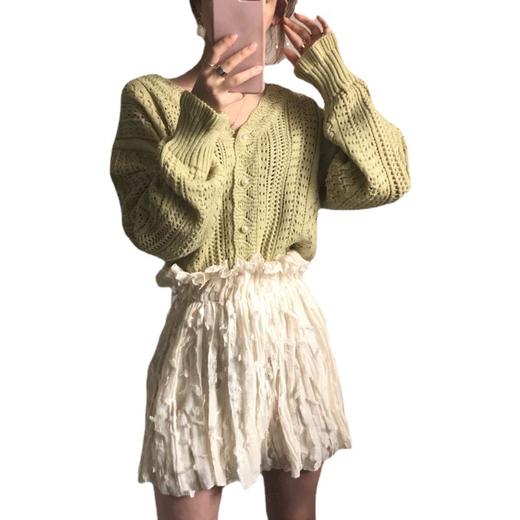 现货春秋宽松薄款外穿慵懒风长袖针织V领镂空毛衣女 商品图4