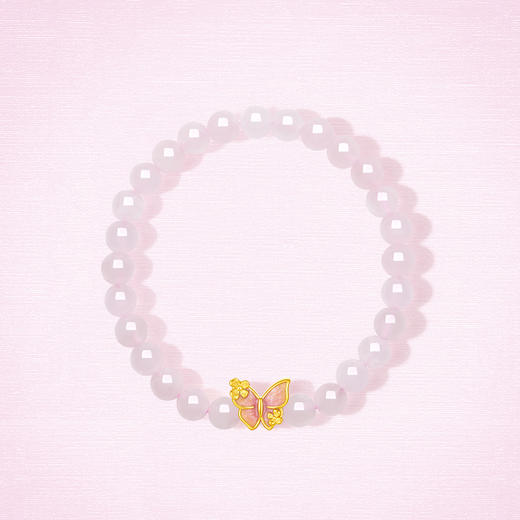  周六福黄金手串女款3d硬金定价粉海蝴蝶芙蓉石手链送女友礼物官方 商品图3