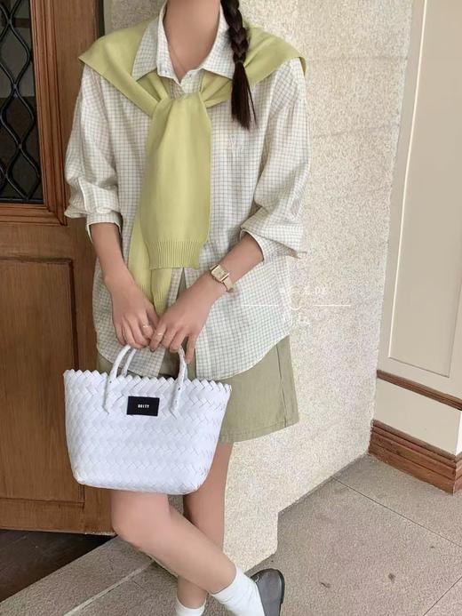 【GZ】无忧购韩系格子小清新人棉百搭宽松大版衬衫+披肩两件套8868（截单后7天发货) 商品图8