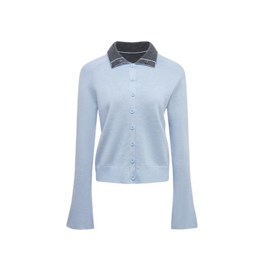 NUTH 正反两穿撞色针织开衫毛衣喇叭袖针织衫女蓝灰拼色 商品图5