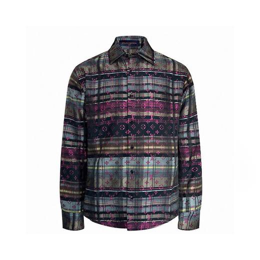 纯原臻品 Louis Vuitton 新款Lv炫彩格纹满印提花暗红长袖衬衫外套 商品图3