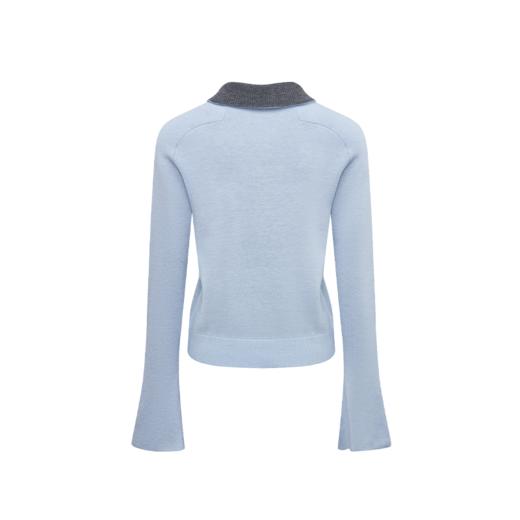 NUTH 正反两穿撞色针织开衫毛衣喇叭袖针织衫女蓝灰拼色 商品图6