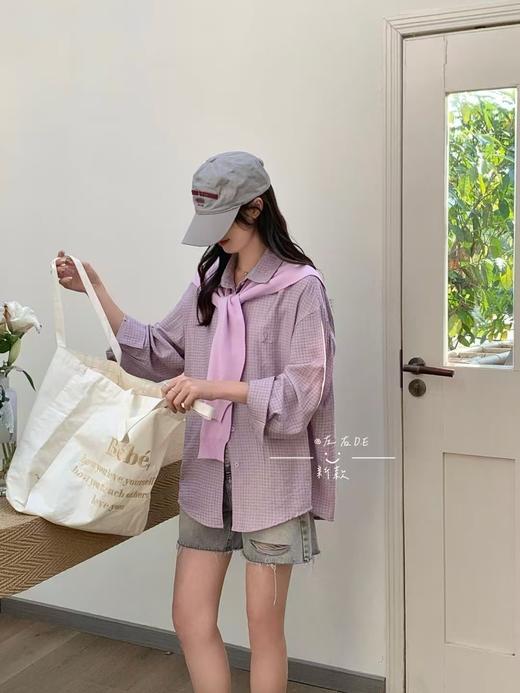 【GZ】无忧购韩系格子小清新人棉百搭宽松大版衬衫+披肩两件套8868（截单后7天发货) 商品图13