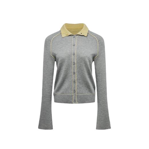 NUTH 正反两穿撞色针织开衫毛衣喇叭袖针织衫女黄灰拼色 商品图10