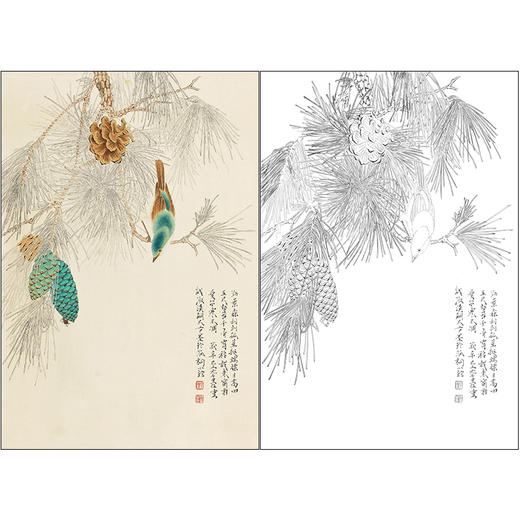 任重花鸟工笔画白描底稿《寒松小鸟》临摹勾线高清打印稿RD43 商品图0