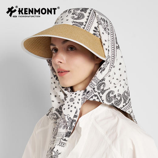 卡蒙宽松大帽檐草帽女度假可折叠头巾防晒帽一体遮脸全方位遮阳帽KM-6241 商品图8