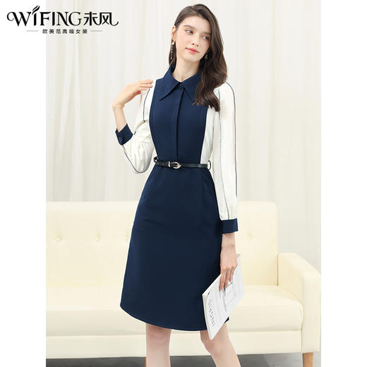 未风拼接衬衫连衣裙女春2025年春季新款女装气质假两件职业长袖裙 商品图2