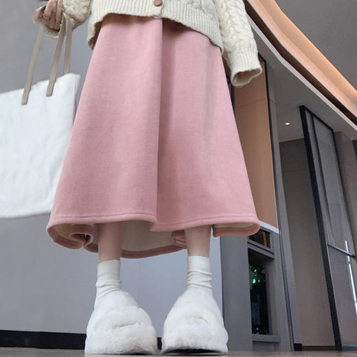 半身裙a型短裙中长款新款木棉绒加绒裙子高腰长裙遮肉显瘦A字裙摆 商品图2