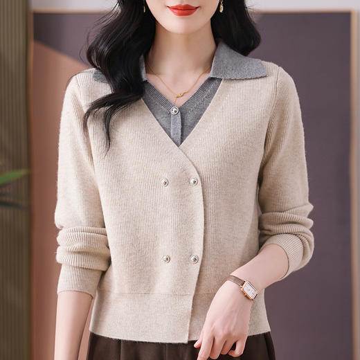 CC-102-1708红色洋气假两件毛衣女秋冬新款宽松显瘦针织衫打底上衣 商品图2