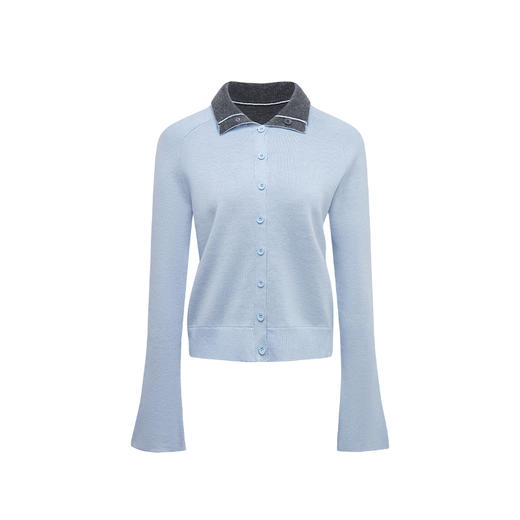 NUTH 正反两穿撞色针织开衫毛衣喇叭袖针织衫女蓝灰拼色 商品图4