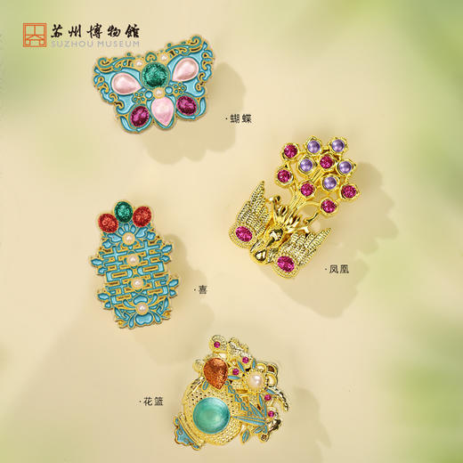 苏州博物馆 浮翠鎏金/嵌彩鎏金胸针 商品图3