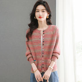 CC-89-2527小个子毛衣外套女士2025春季新款条纹洋气针织衫开衫短款上衣外搭