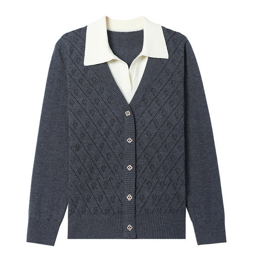 CC-103-5501翻领polo长袖t恤女士针织衫2025春秋新款洋气镂空打底上衣假两件 商品图4