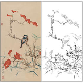 任重花鸟工笔画白描底稿《花鸟图》临摹勾线高清打印稿RD44