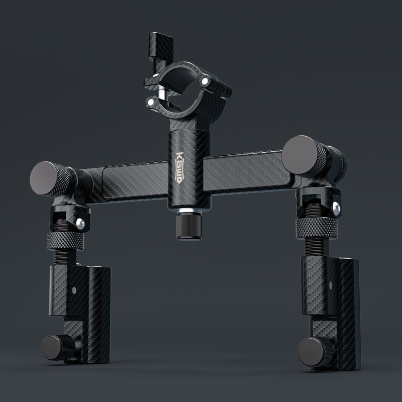 空钩悟道碳纤纹理双炮台新款超轻航空铝万向调节架杆钓椅炮台支架