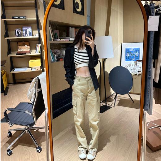ROMI STUDIO"复古随性"百搭宽松高腰直筒卡其色休闲工装裤 K3383 商品图0
