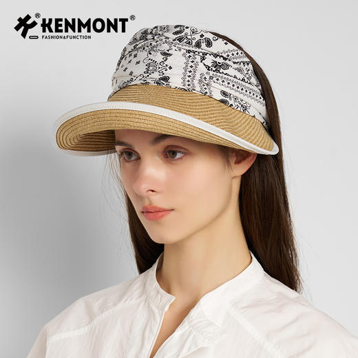 卡蒙宽松大帽檐草帽女度假可折叠头巾防晒帽一体遮脸全方位遮阳帽KM-6241 商品图4