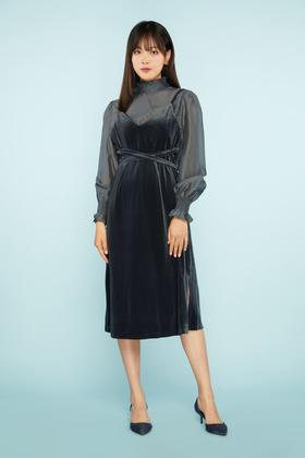 ANSUABEL 吊带丝绒假两件式连衣裙 11226