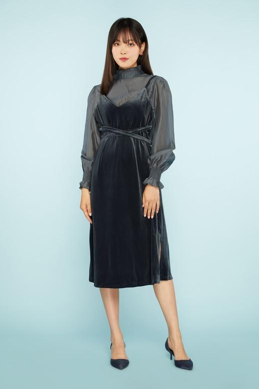 ANSUABEL 吊带丝绒假两件式连衣裙 11226 商品图0