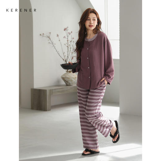 可人儿原创设计新款泡泡绵女士睡衣春秋长袖时尚可外出家居服套装 商品图1