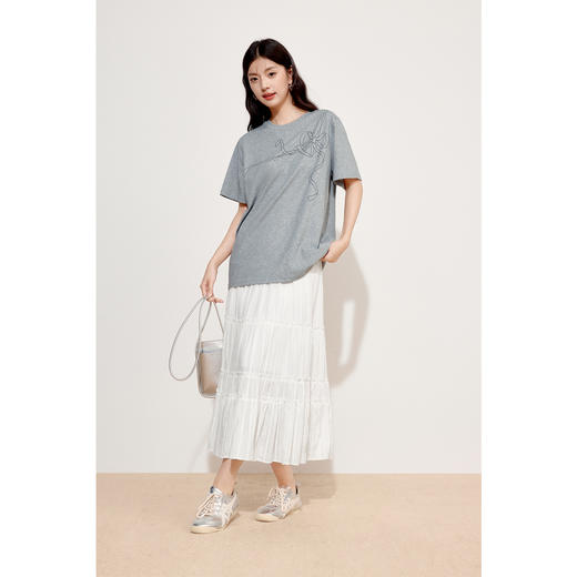 【积分换购不退货】【特惠不退货】诗凡黎灰色圆领上衣2024秋新款印花T恤3F7200931 商品图1