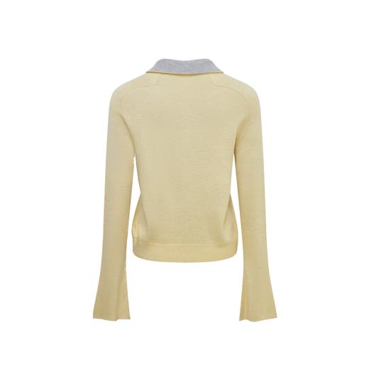 NUTH 正反两穿撞色针织开衫毛衣喇叭袖针织衫女黄灰拼色 商品图7