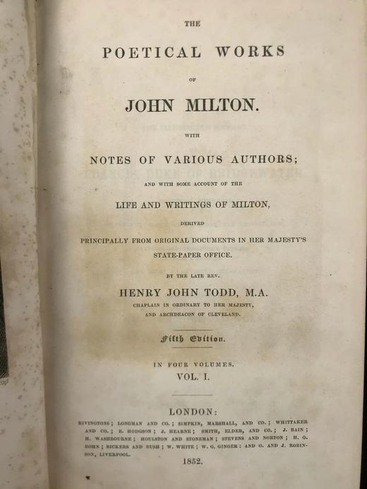 1852年 弥尔顿诗集（全4卷） 1幅肖像插图 全真皮精装18开 商品图3