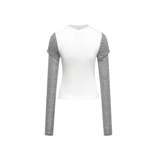 NUTH 亲肤裸感假两件撞色针织叠穿长袖T恤打底衫 黑红灰/灰白色 商品图10