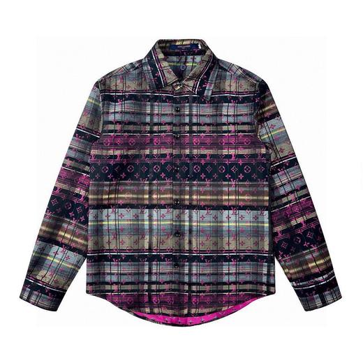 纯原臻品 Louis Vuitton 新款Lv炫彩格纹满印提花暗红长袖衬衫外套 商品图4