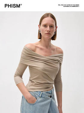 七分袖交叉一字肩