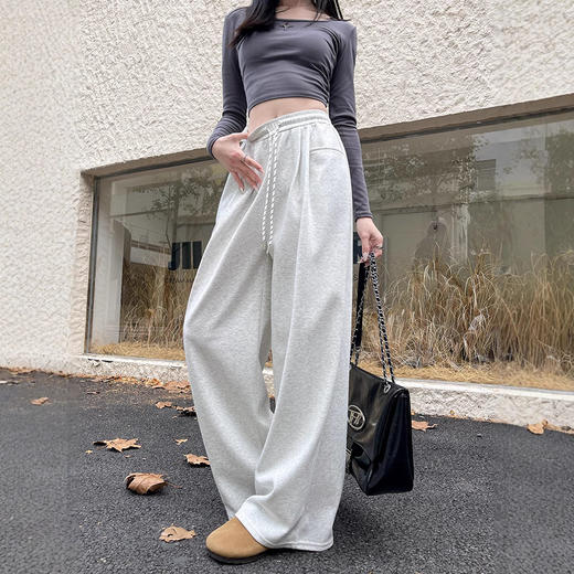 阔腿裤女春秋冬季2025新款高腰显瘦美式运动裤加绒加厚休闲直筒裤 商品图0