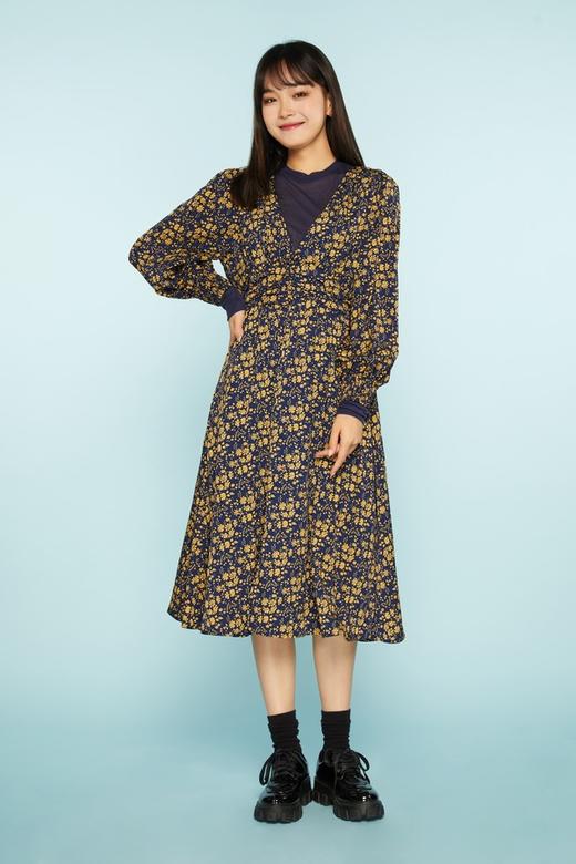 ANSUABEL 针织拼接蓝底碎花连衣裙 11399 商品图1