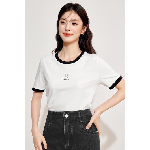 【商场同款】诗凡黎白色圆领上衣2024秋新款印花T恤3F7200781 商品图0