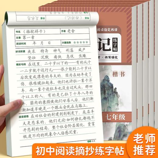 初中读书笔记练字帖课本同步七八九年级语文同步练字帖阅读摘抄本 商品图0
