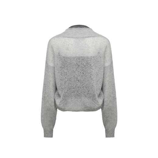 NUTH 假两件宽松深V领毛衣针织衫女 灰色/米白色（发货时间同步天猫） 商品图4