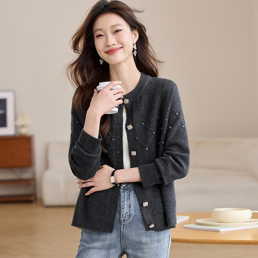 CC-22-2506春装新款开衫针织衫长袖复古民族风圆领百搭洋气小衫软糯上衣 商品图3