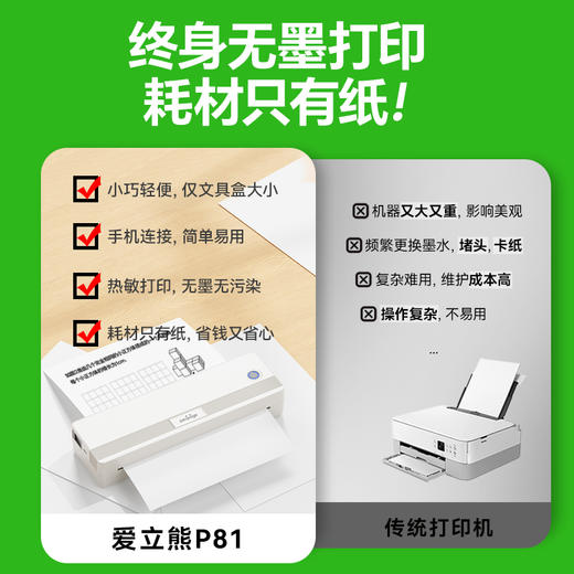 【限时赠送105张打印纸】爱立熊A4免墨打印机P82 商品图3