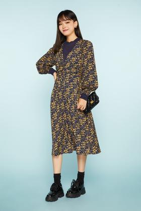 ANSUABEL 针织拼接蓝底碎花连衣裙 11399