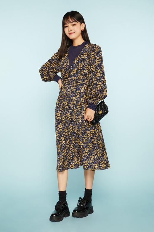 ANSUABEL 针织拼接蓝底碎花连衣裙 11399 商品图0