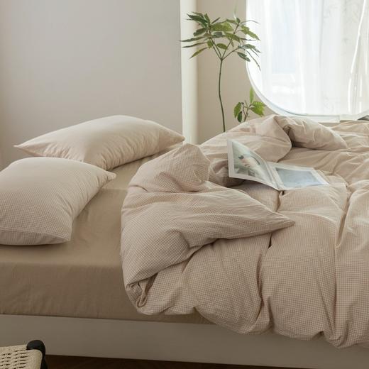 【水洗棉细格纹四件套】纯棉水洗棉四件套细格纹套件简约床上用品格子全棉 商品图0